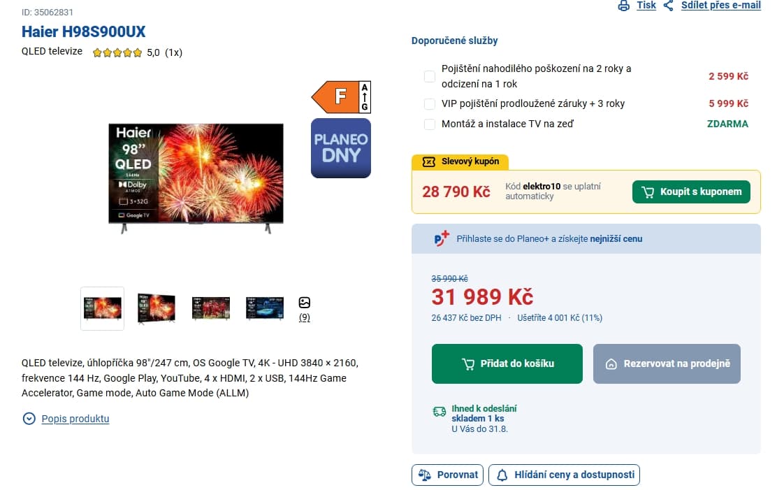 4K QLED Google TV, Atmos, 247 cm, Haier