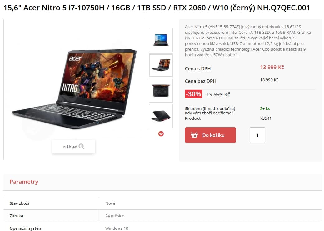 Acer i7, 5 GHz, 16/1000GB, 6 GB Nvidia, 15,6"