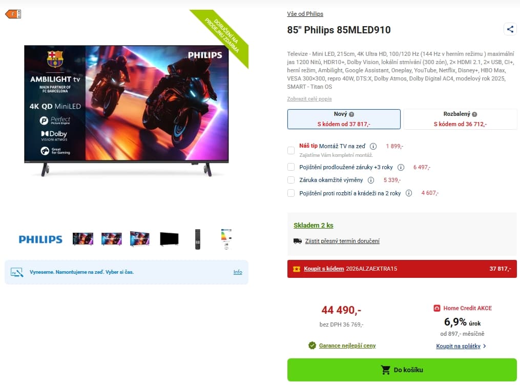 Mini LED 4K TV Ambilight, 40 W, Atmos, 215 cm, Philips