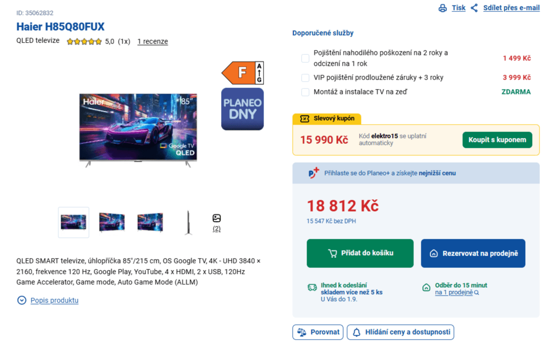 QLED 4K Google TV, 120Hz, 215 cm, Haier