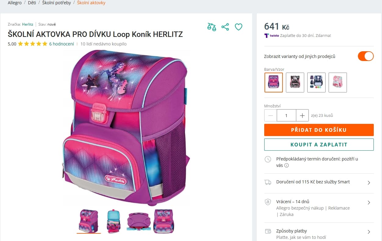 Školní aktovka pro dívky Herlitz Loop Kůň  15 l.