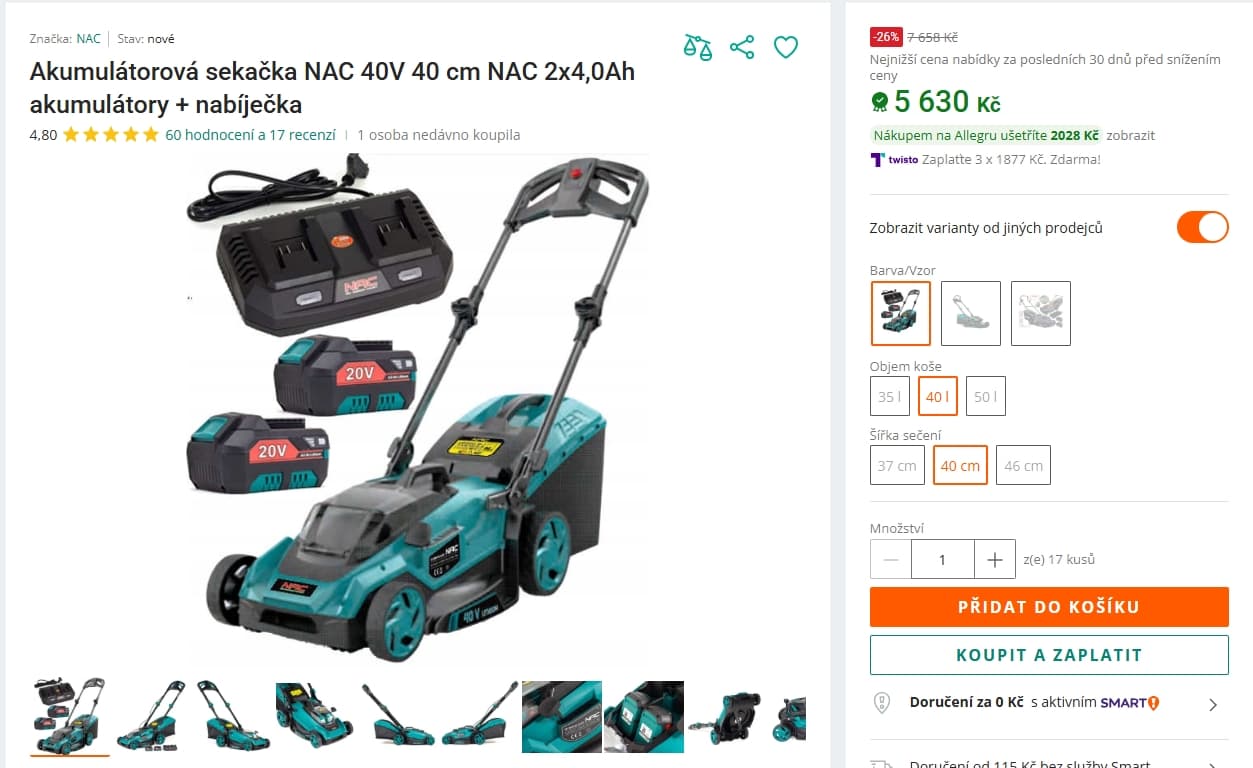 AKU sekačka Nac, 40 cm, 400 m, 2x baterie, nabíječka