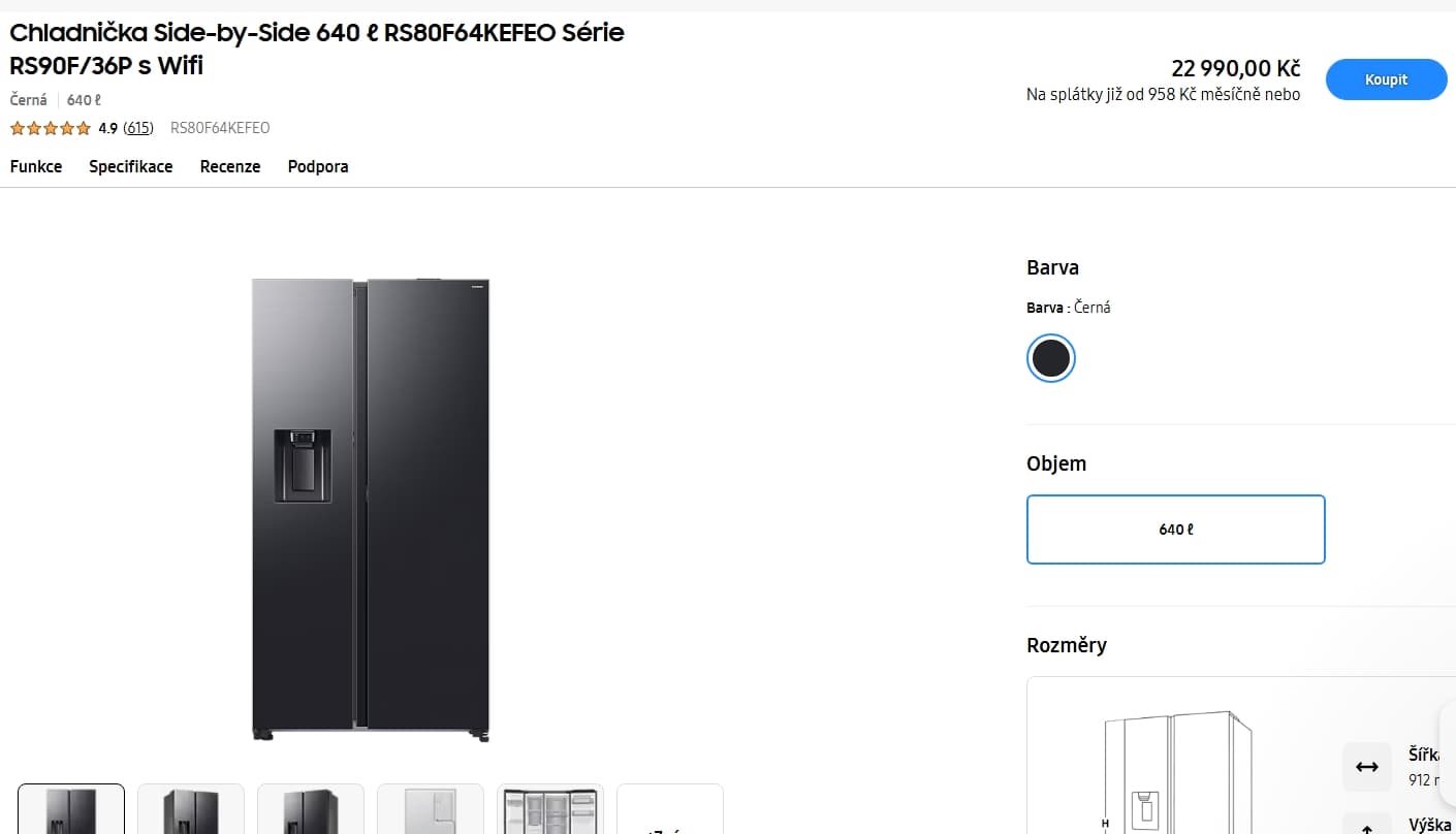 Americká lednice Samsung, 178 cm, Wifi, led, voda