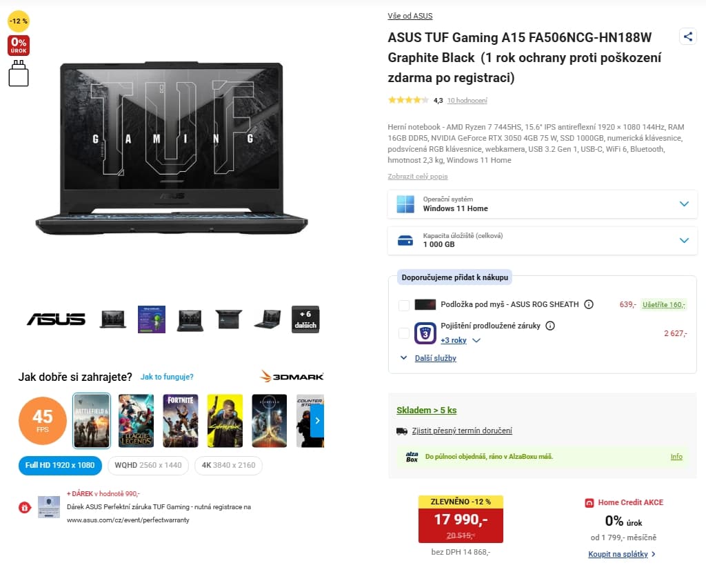 Asus 4,7 GHz, 16/1000 GB, 4 GB Nvidia, 15,6"