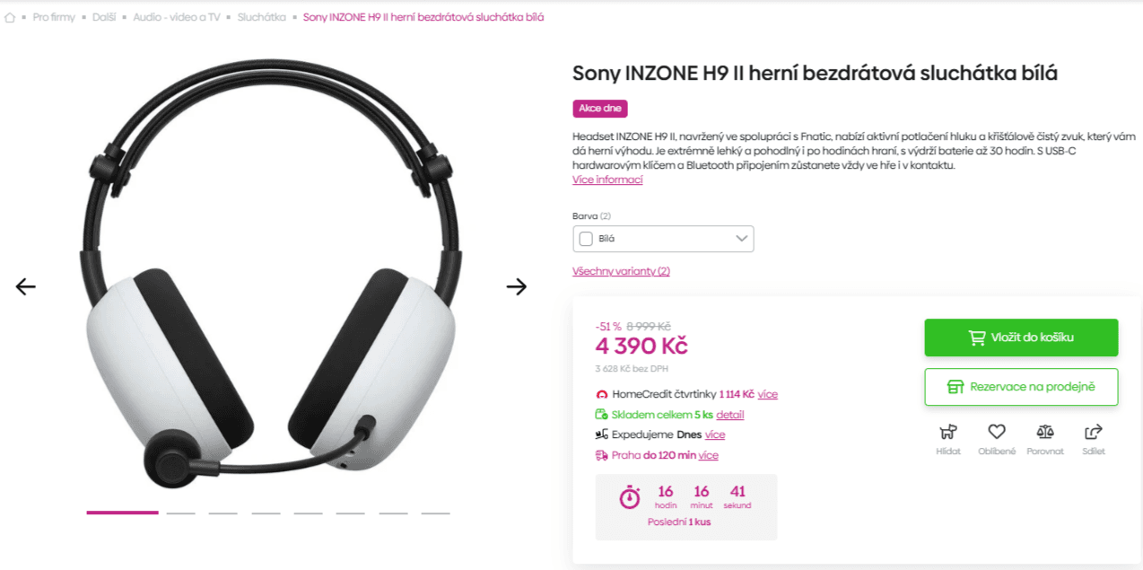 Bezdrátová herní sluchátka Sony INZONE H9 II