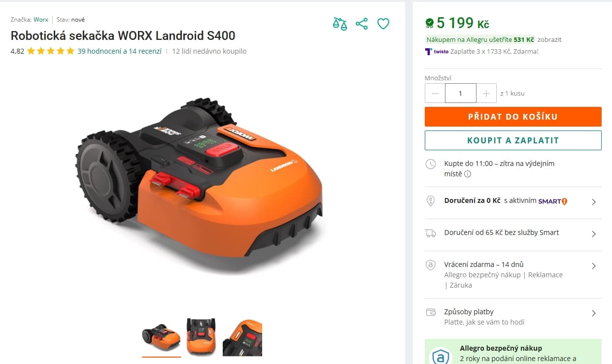 Robotická sekačka Worx 400m, Wifi