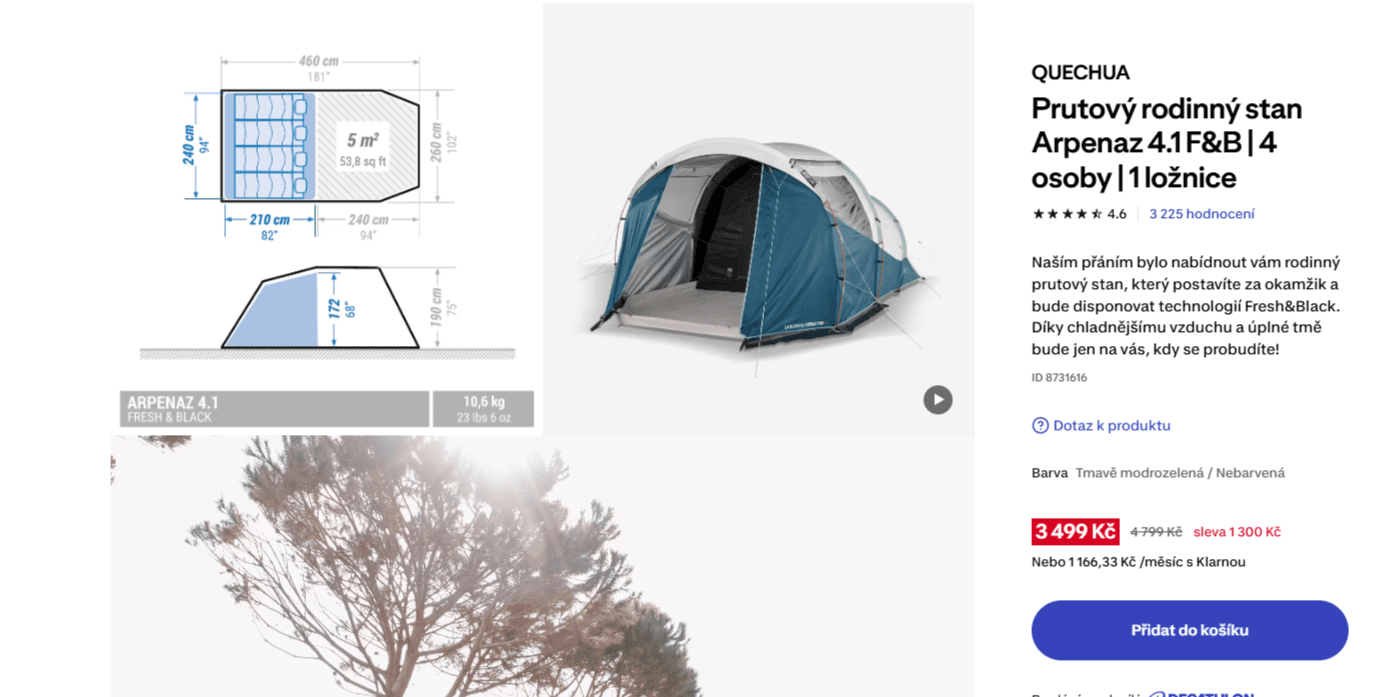 Prutový rodinný stan QUECHUA Arpenaz, 4 osoby, vysoký, 4,6x2,4m
