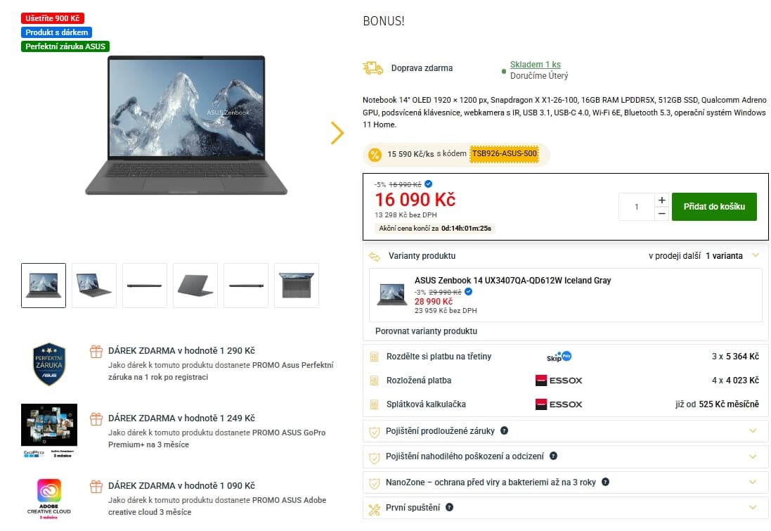 Asus Zenbook 3,5 GHz, 16/512 GB, 14", 0,98 kg