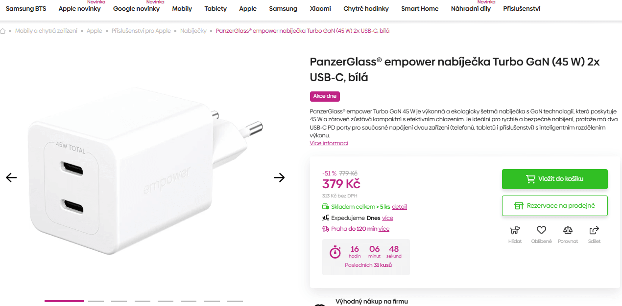 Nabíječka do sítě PanzerGlass GaN 45 W 