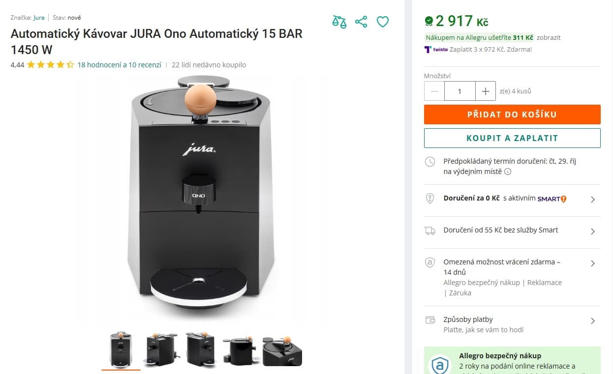 Espresso Jura Ono, mletá káva