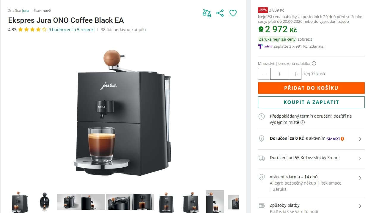 Espresso Jura Ono, mletá káva