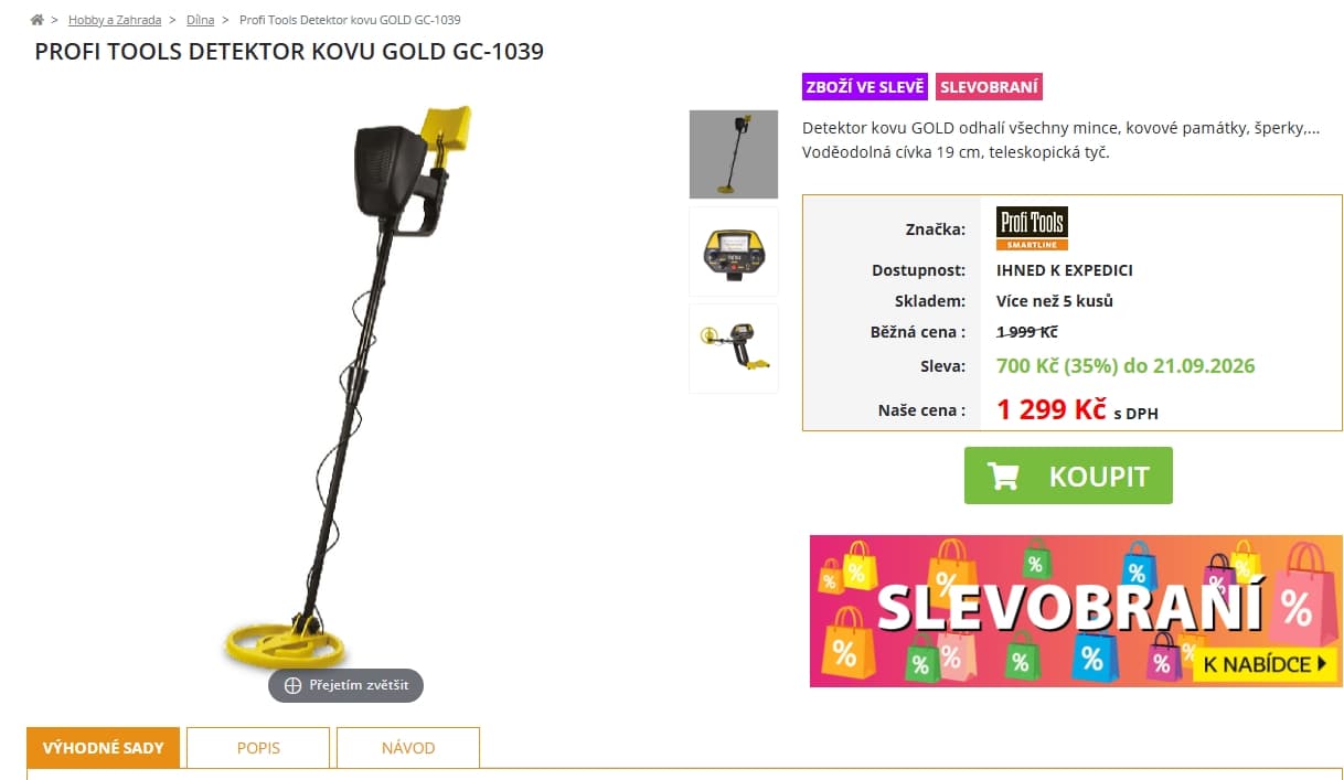 Detektor kovů Profi Tools, Pinpoint, 19 cm