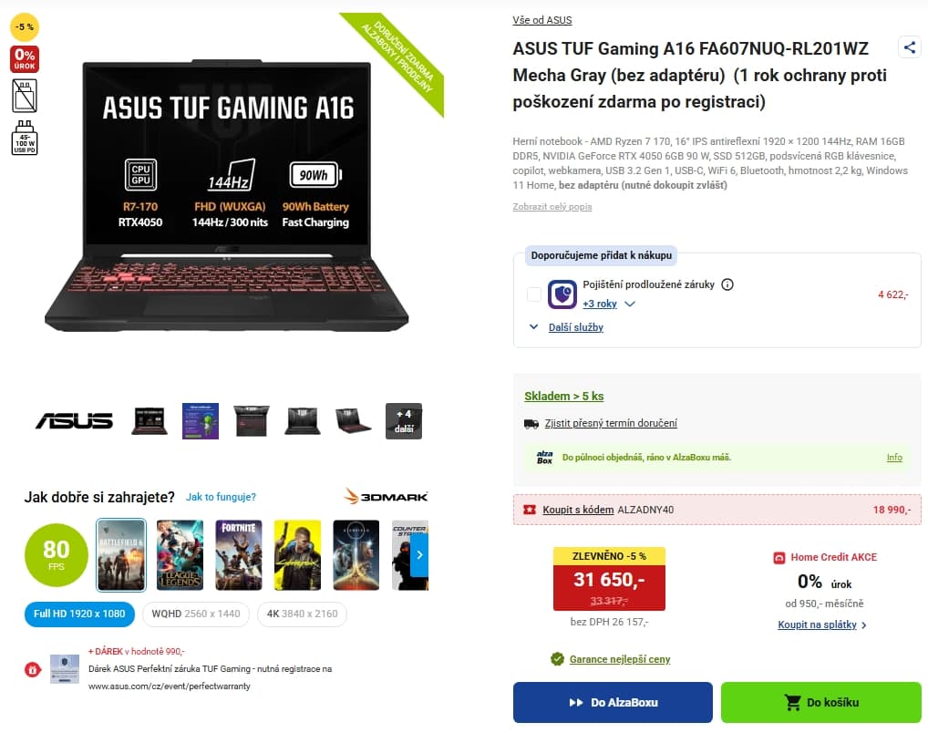 Asus Tuf 4,75 GHz, 16/512 GB, 16", Nvidia 6 GB