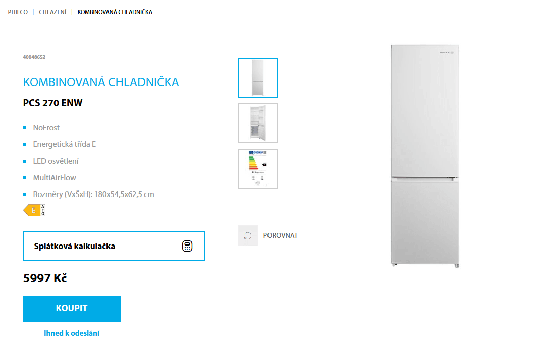 Lednice s mrazákem Philco, NoFrost, 180cm