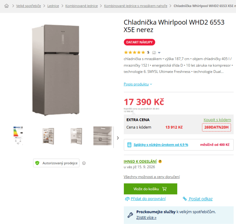 Lednice Whirlpool 188 cm