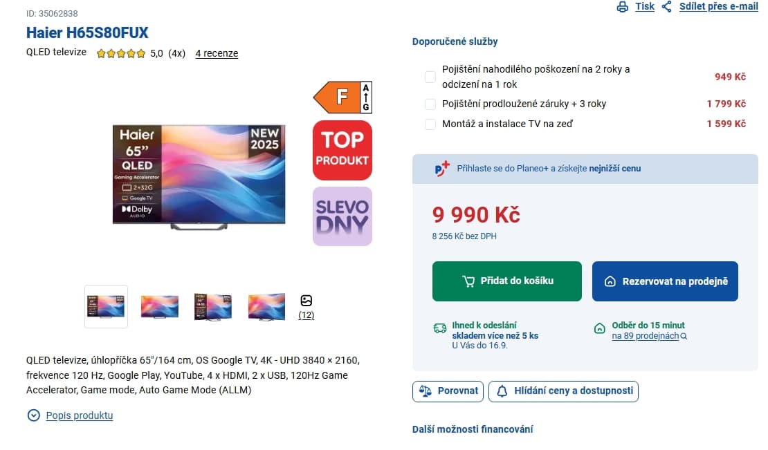 4K QLED Smart TV, Atmos, 165 cm, Haier