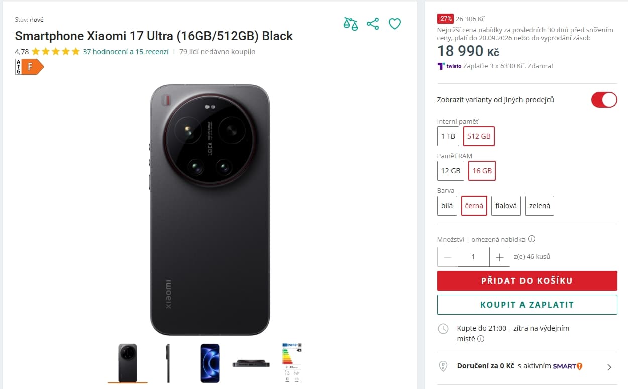 Xiaomi 17 Ultra 8x 4,6 GHz, 16/512 GB, 6,9" 