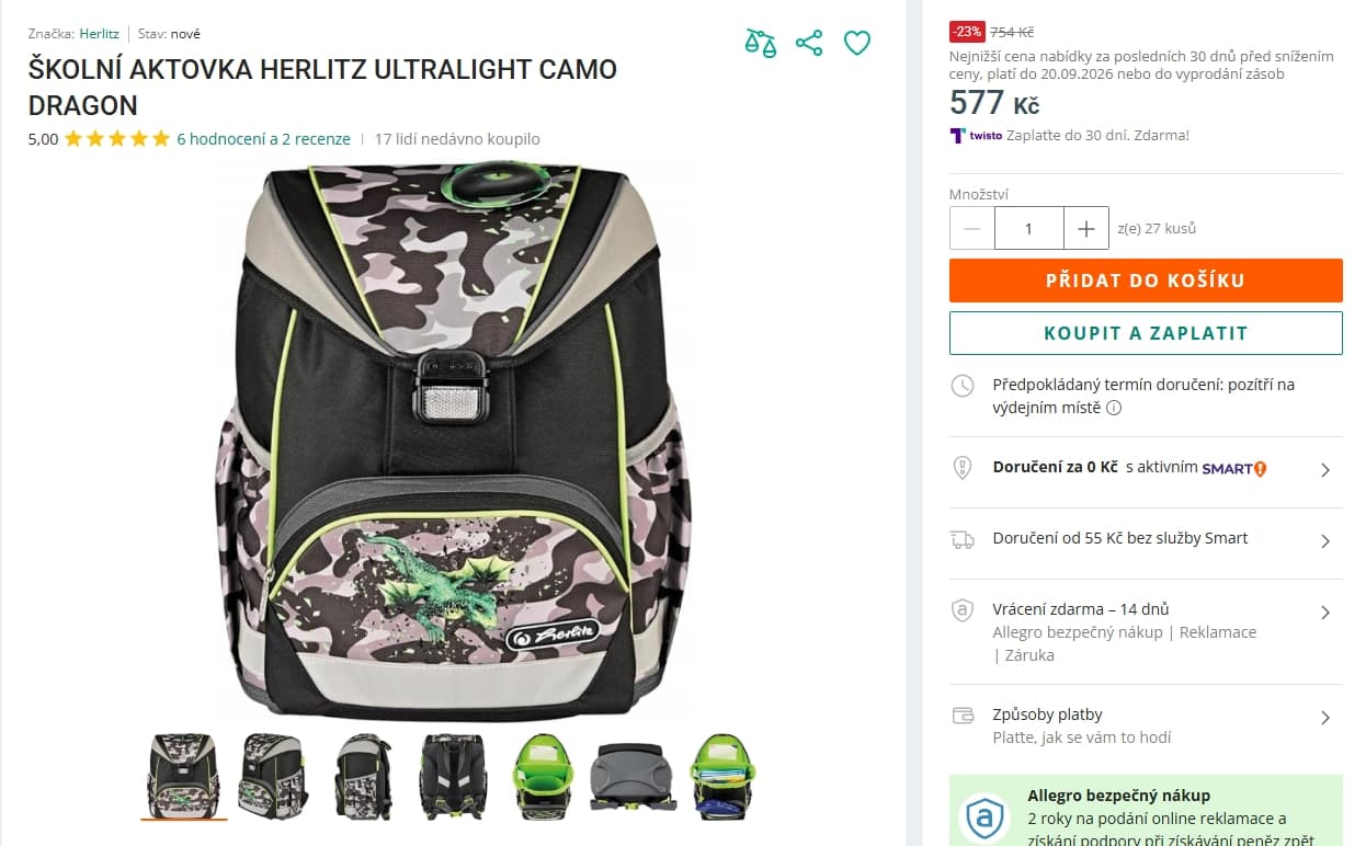 Školní batoh Herlitz UltraLight Drak