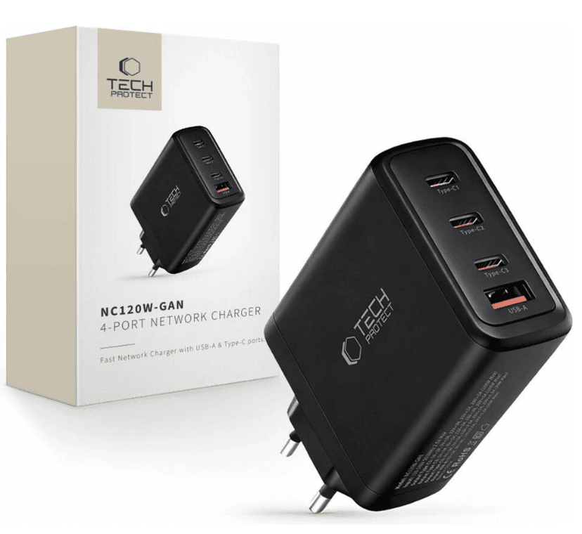 4portová síťová nabíječka Tech Protect, 120 W