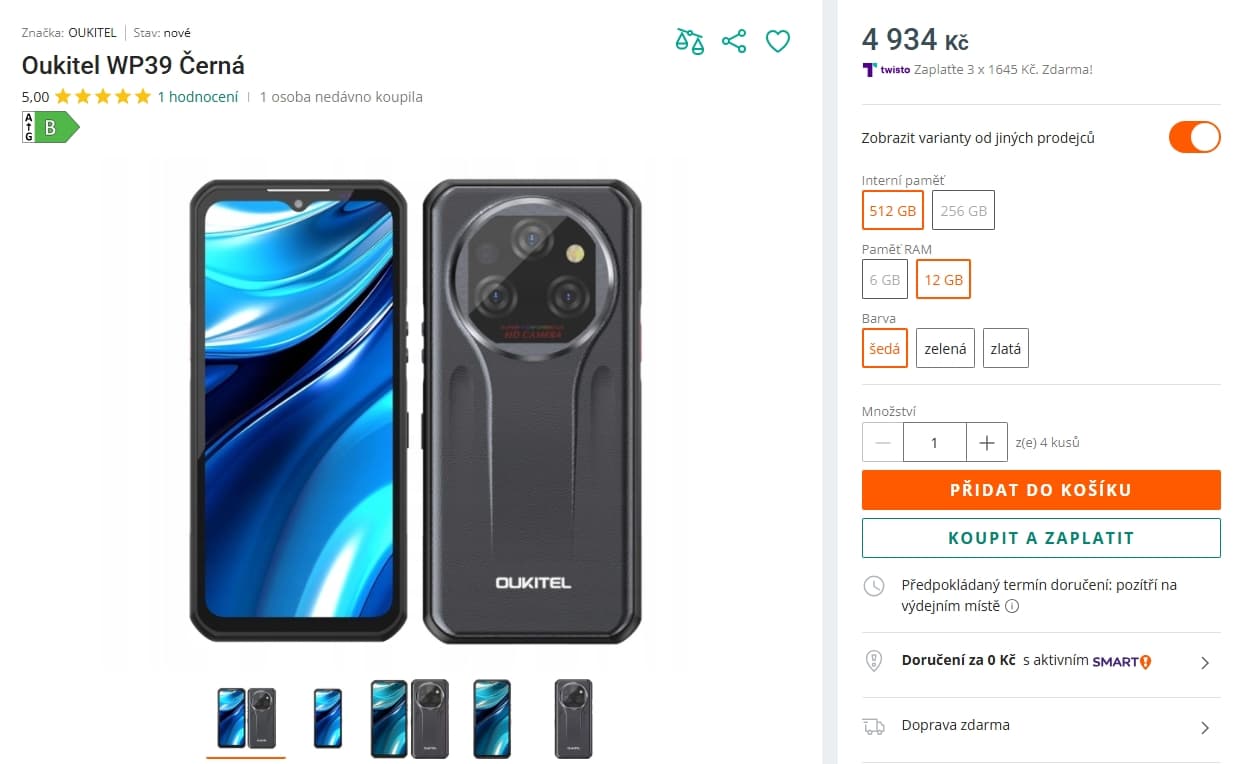Oukitel 8x 2,4 GHz, 12/512GB, 6,6", odolný