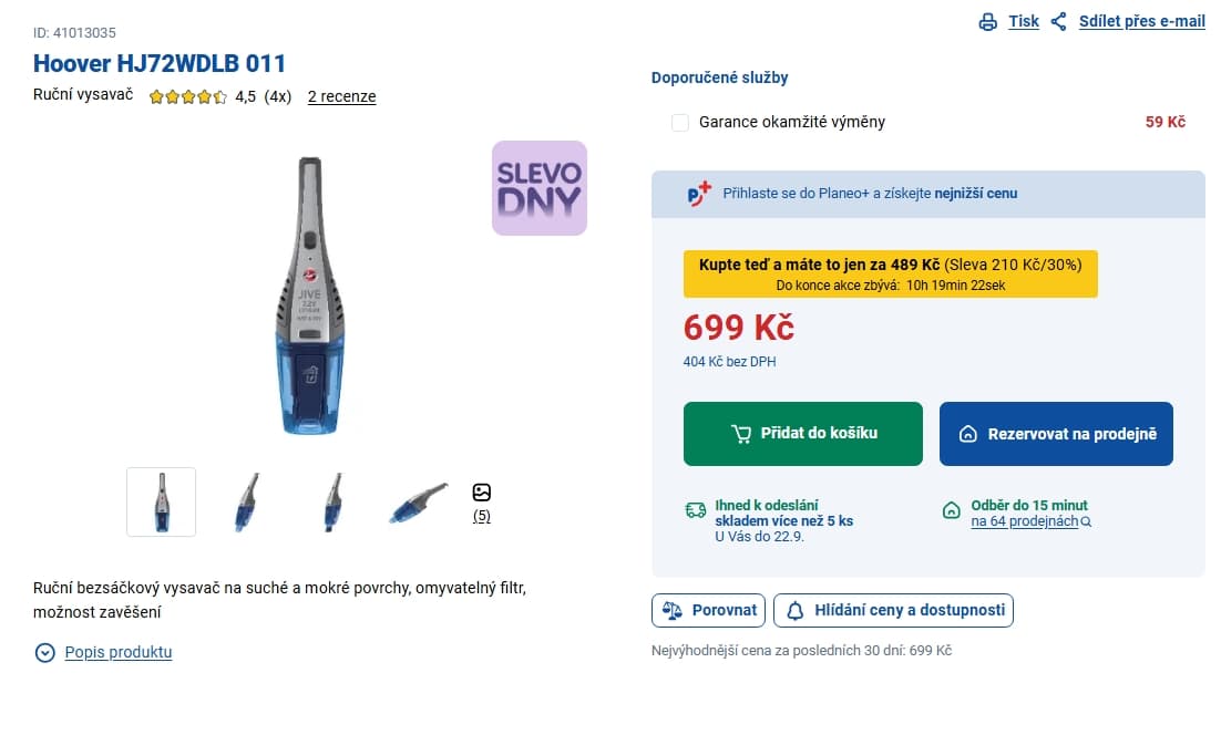AKU ruční bezsáčkový vysavač na suché a mokré povrchy Hoover