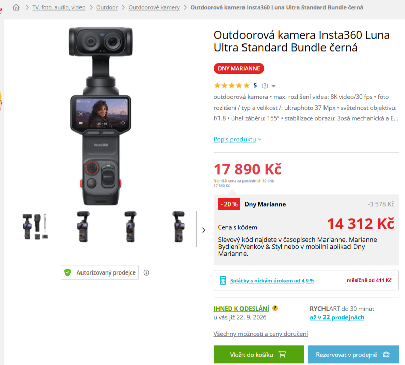 Akční kamera Insta360 Luna Ultra Standard Bundle
