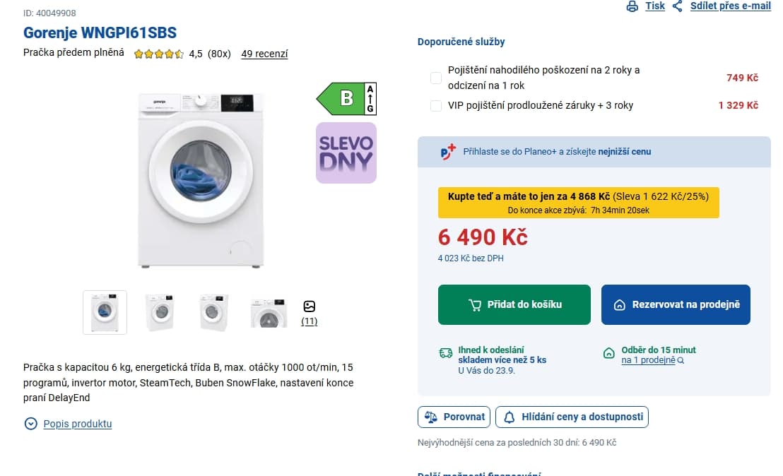 Pračka Gorenje, 1000 ot/min, 6 kg, 15 prog