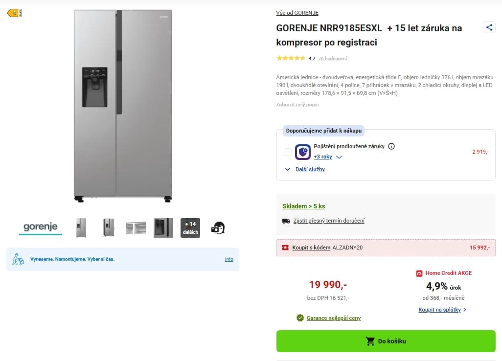 Americká lednice Gorenje, led, NoFrost, 179 cm