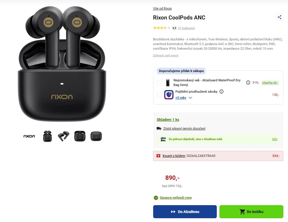 BT sluchátka Rixon CoolPods ANC