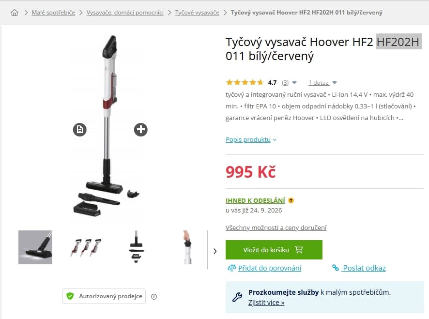 AKU tyčový vysavač Hoover