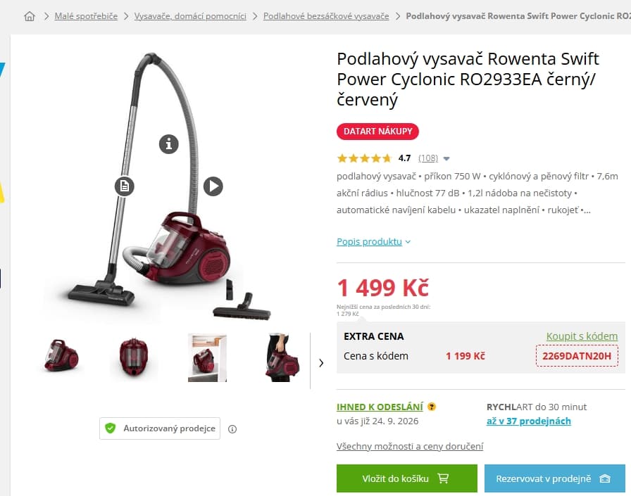 Bezsáčkový cyklonový vysavač Rowenta 