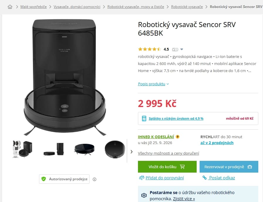 Robot vysavač / mop Sencor, stanice, Hepa