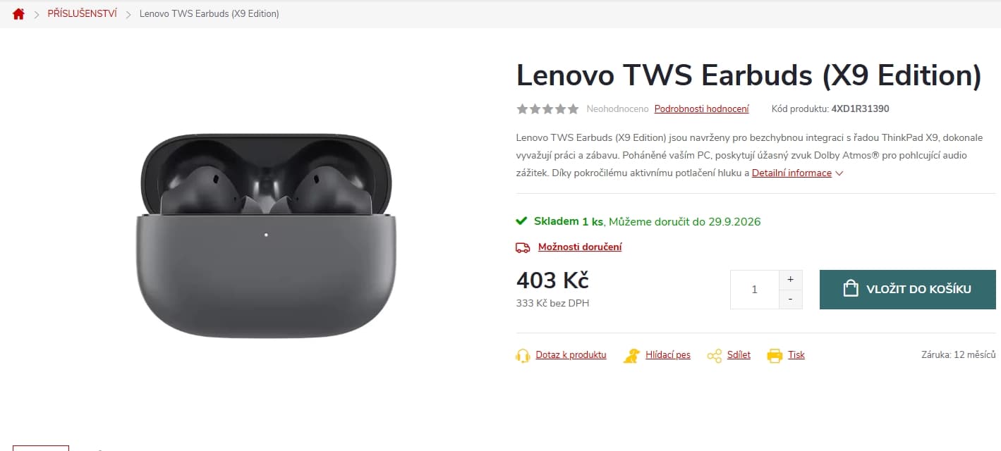 BT sluchátka Lenovo X9, ANC, ENC, 36 hodin