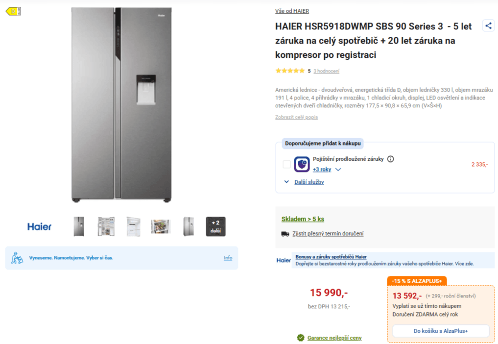 Americká lednice Haier, voda, TNF, 178 cm