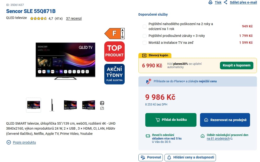 QLED 4K Smart TV 139 cm Sencor