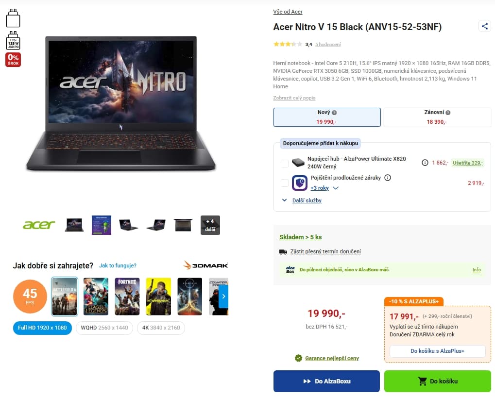 Acer 4,8 GHz, 16/1000GB, 6 GB Nvidia, 15,6"