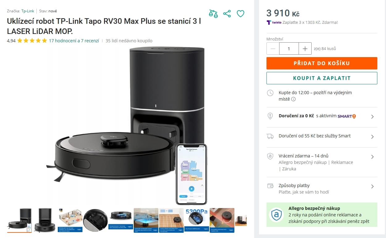 Robot vysavač/mop/ stanice TP Link 3 litry