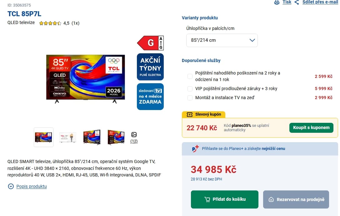 4K Google TV, Atmos, 214 cm TCL