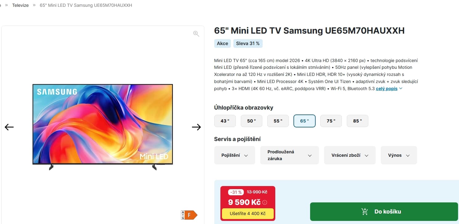 4K Smart TV, PiP, 165 cm Samsung
