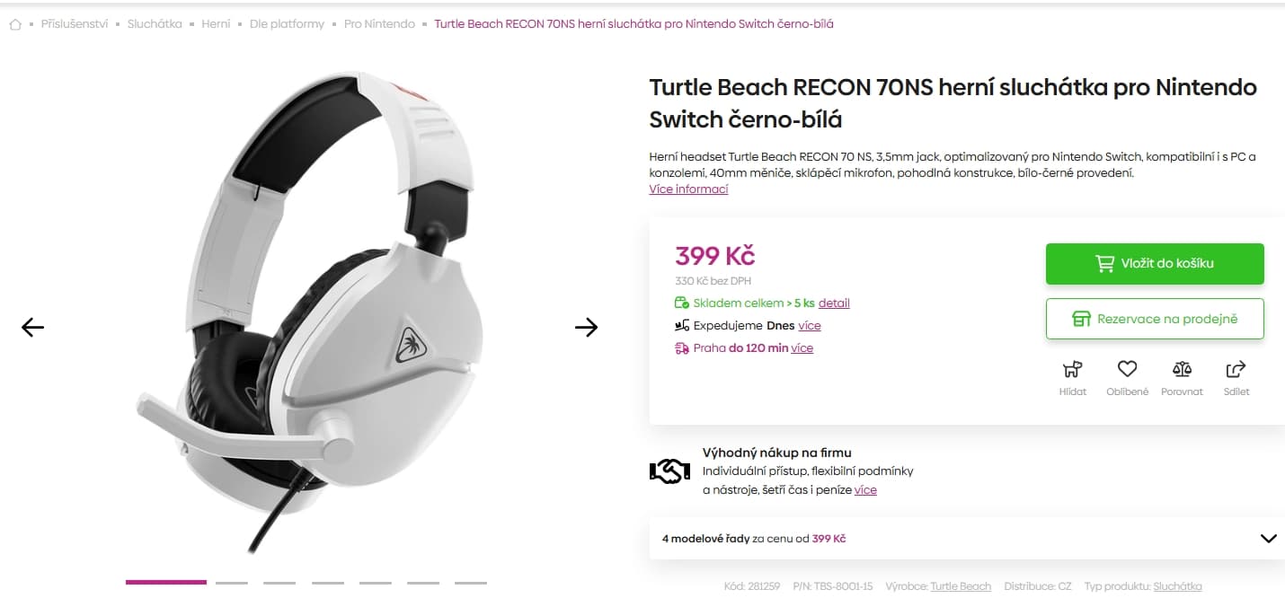 Herní drátová sluchátka Turtle Beach RECON 70NS