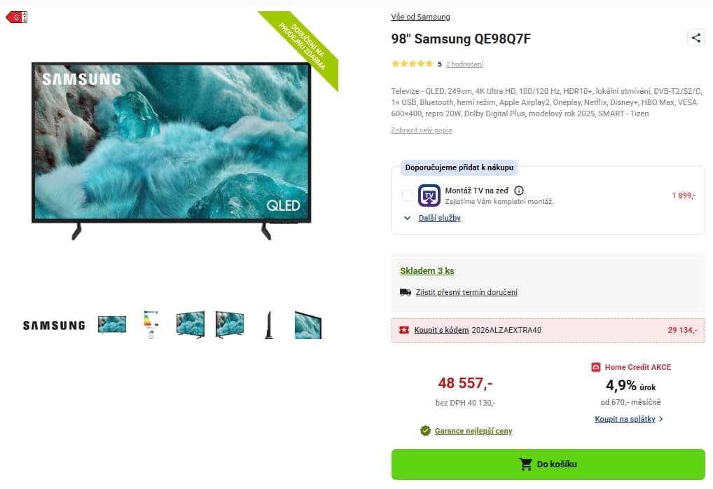 4K Smart TV, 100 Hz, 249 cm Samsung
