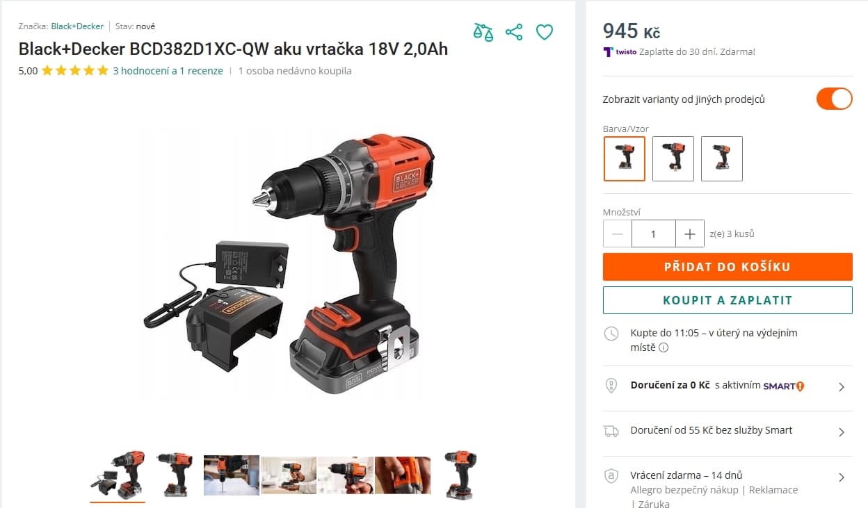 Aku vrtačka Black&Decker, aku + nabíječka