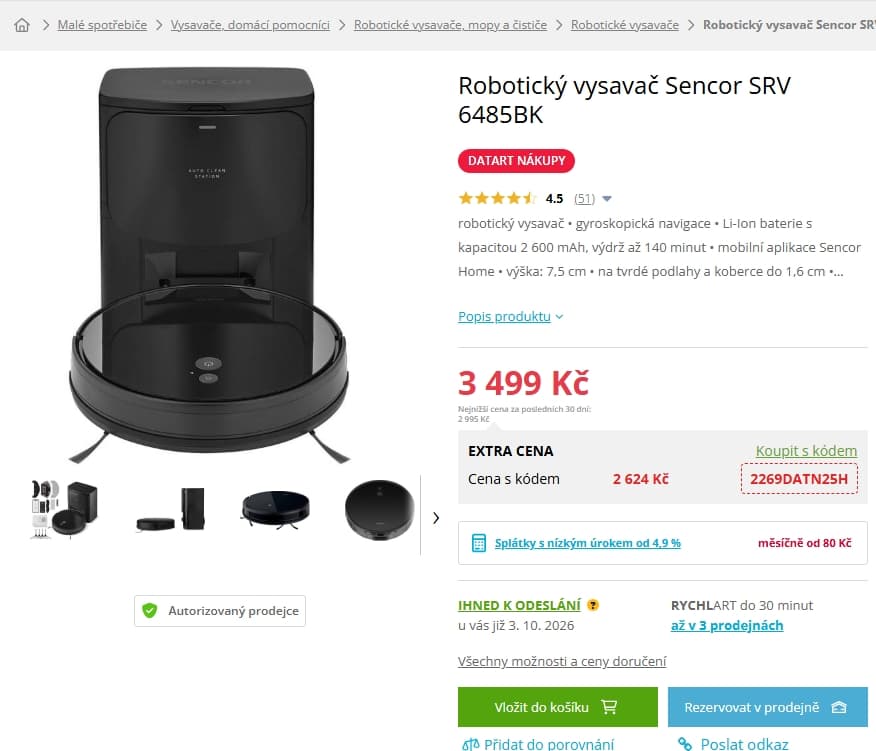 Robot vysavač / mop Sencor, stanice, Hepa