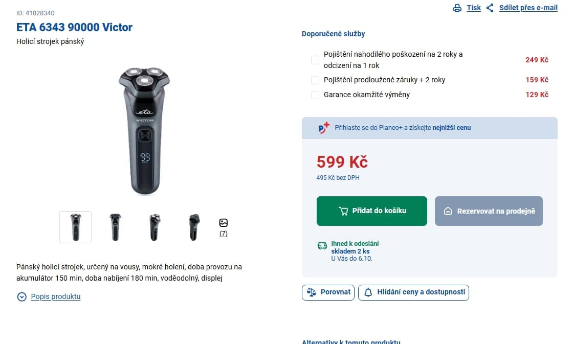 Holicí strojek ETA Victor, mokré, AKU