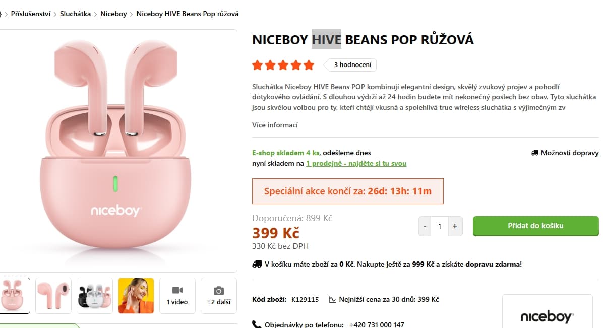 BT sluchátka Niceboy HIVE Beans Pop, 24 hod., TWS