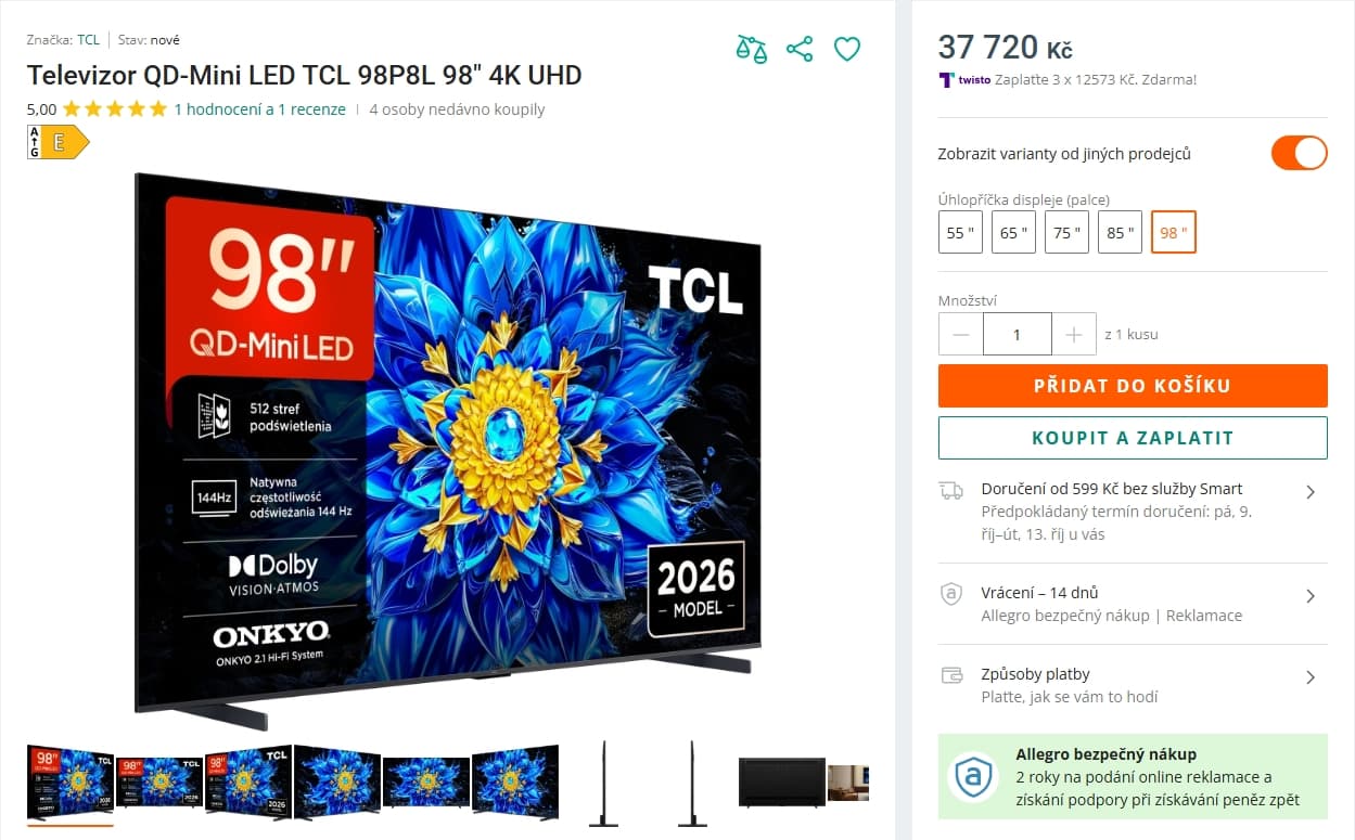 4K mini LED Google TV, Atmos, Imax, 144 Hz, 248 cm TCL