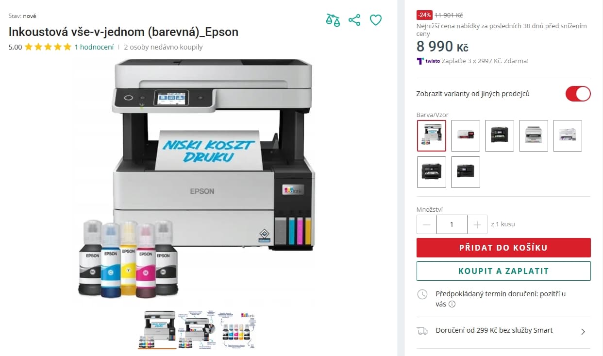 Inkoustová barevná tiskárna Epson, Wifi, duplex, tank