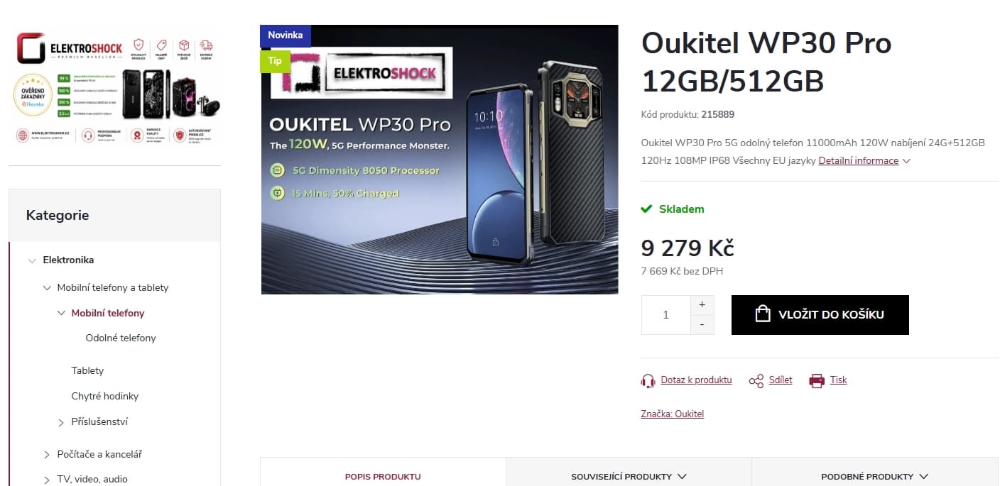 Oukitel 8x 3GHz, 12/512GB, 6,78", odolný