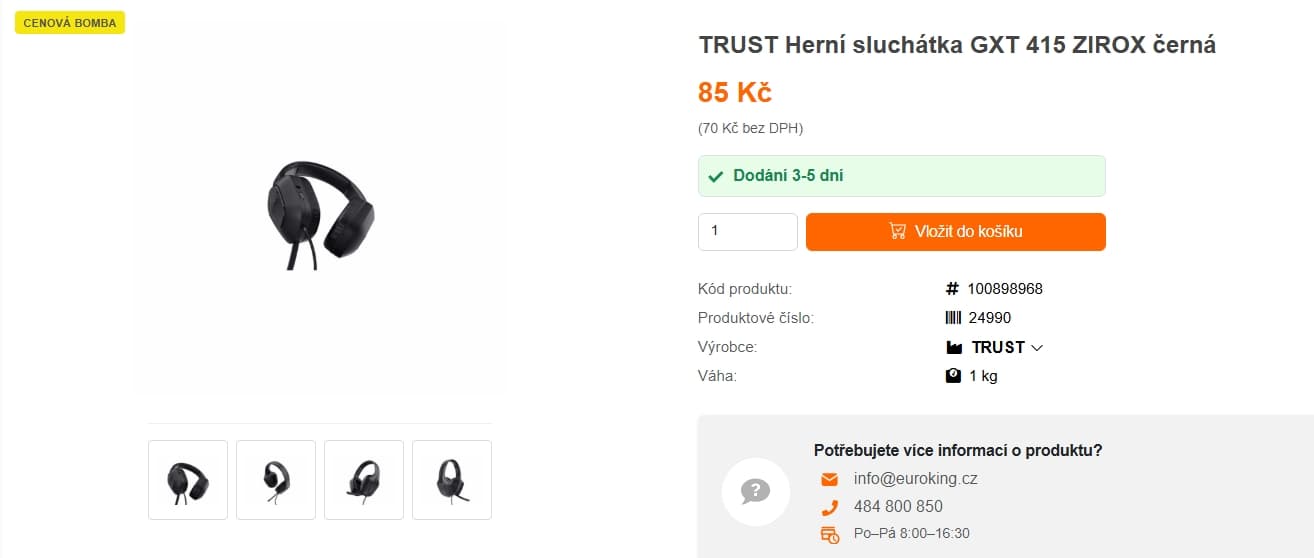 Herní sluchátka Trust Zirox, podsvícení