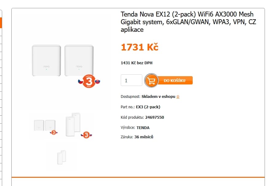 Bezdrátový WiFi 6 Mesh systém Tenda Nova EX12, 2 ks
